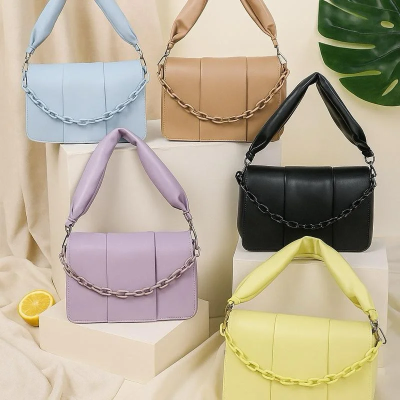 กระเป๋าแฟชั่น รุ่น 88027# ทรง Soft Box พับฝา ดีไซน์เรียบหรู สายหูจับหนานุ่ม สายสะพายปรับได้